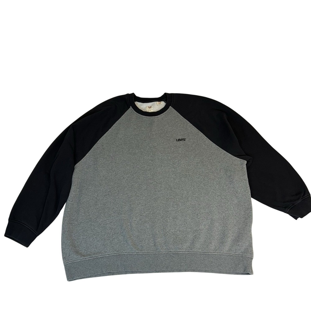 Levi's Men's Varsity Relaxed Raglan Crewneck Sweatshirt Grey/Black Size 3X